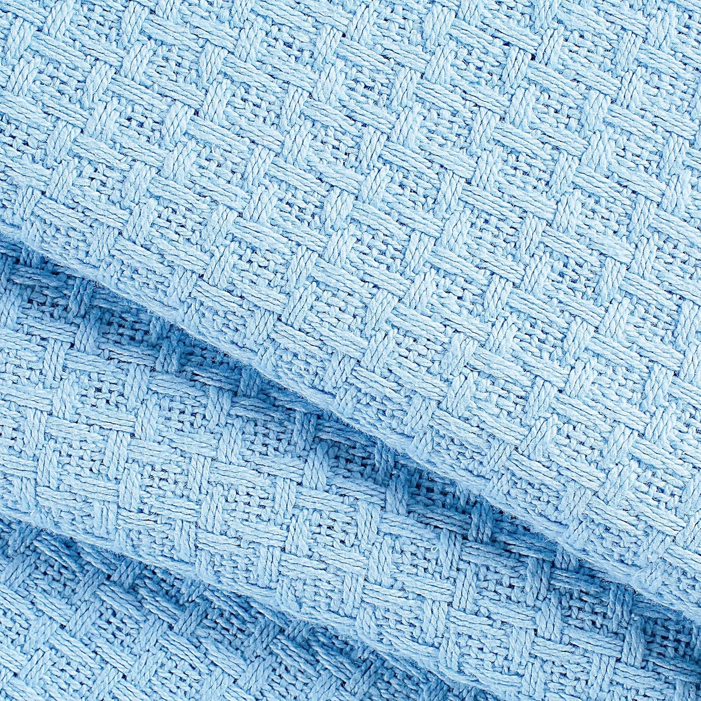 Elvana Home 100% Cotton Bed Blanket, Breathable Bed Blanket King Size, Cotton Thermal Blankets King, Perfect for Layering Any Bed for All Season, Light Blue