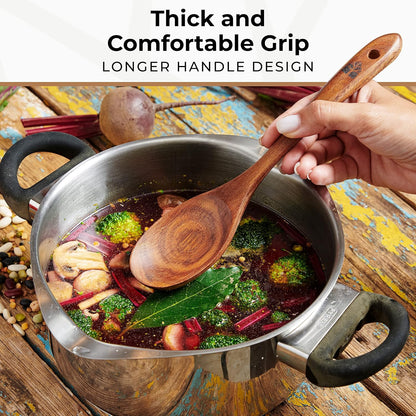 Wooden Spoons for Cooking, 10 Pcs Wooden Cooking Utensils Set – Wooden Utensil Set for Nonstick Pans & Cookware – Teak Wood - Sturdy, Lightweight & Heat Resistant