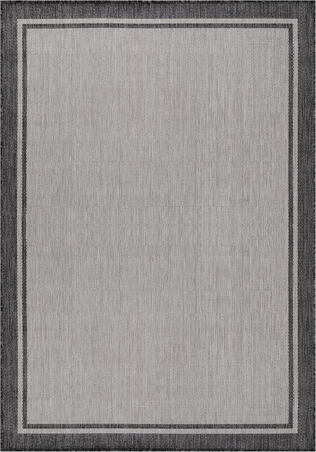 CAMILSON Indoor Outdoor Rug, 10x14 Bordered Gray Modern Area Rugs for Large Indoor and Outdoor Patios, Kitchen and Hallway Mats, Washable Porch Deck Outside Carpet (Bordered Grey, 10 x 14)