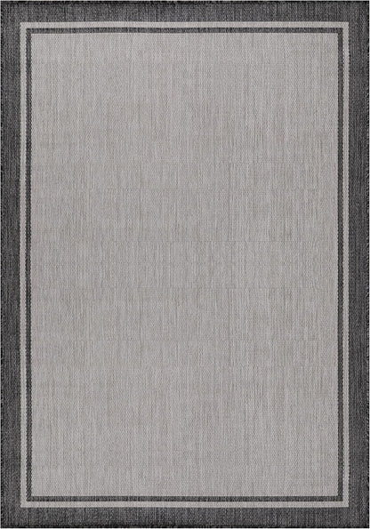 CAMILSON Indoor Outdoor Rug, 10x14 Bordered Gray Modern Area Rugs for Large Indoor and Outdoor Patios, Kitchen and Hallway Mats, Washable Porch Deck Outside Carpet (Bordered Grey, 10 x 14)