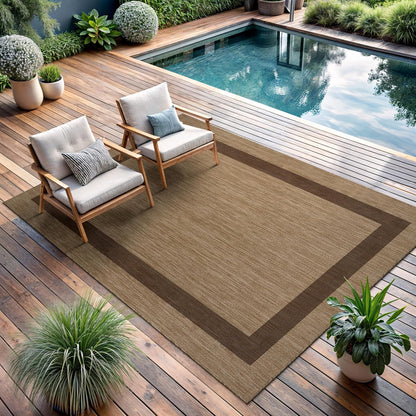 CAMILSON Outdoor Rug 5x7 - Modern Outside Rugs for Patios Porches Waterproof Durable Washable Non-Shedding, Easy-to-Clean Indoor Outdoor Area Carpet (5 x 7, Bordered - Jute)