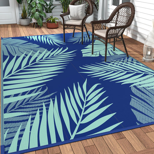 GENIMO Outdoor Rug 5' x 8' Waterproof for Patios Clearance, Reversible Outdoor Plastic Straw Camping Rug Carpet, Large Area Rugs Mats for RV, Camper, Deck, Balcony, Porch, Beach, Royal Blue&Blue Green
