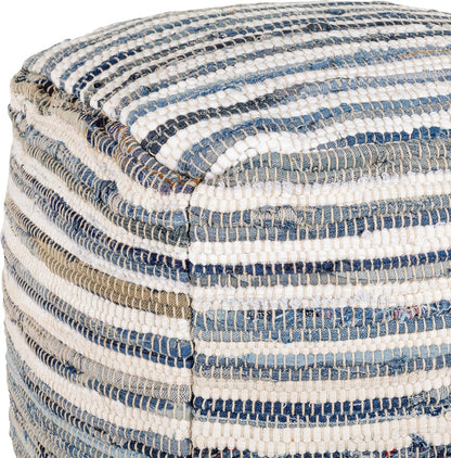 Mark&Day Pouf Ottoman, Korneuburg Natural Fiber Navy Cube Pouf Foot Rest for Living Room, Bedroom and Boho Home Decor (16"x16"x16")