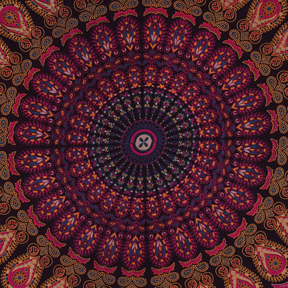 Bless International Handmade Indian hippie Bohemian Psychedelic Peacock Mandala Wall hanging College Dorm Beach Throws Table Cloth Bedding Tapestry (Golden Pink Blue, Twin(54x72Inches)(140x185cms))