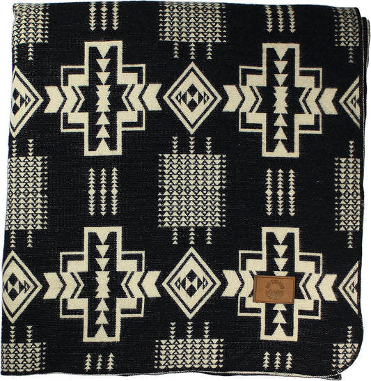 Inca Aztec Throw, Queen, King Blanket | Southwest Indian Navajo Boho Style | Native Cover for Camping, Bedding, Couch, Vanlife | Faux Alpaca, Lightweight, Hypoallergenic (Obsidian Black, Queen)
