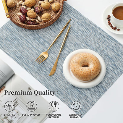 Leetaltree Jacquard Blue Placemats Set of 8 - Heat Resistant Non-Slip Place mats for Dining Table, Washable Durable PVC Vinyl Woven Table Mats(Jacquard Blue, 8)