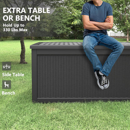 260 Gallon Resin Deck Box, Large Indoor and Outdoor Storage Box, Weatherproof and UV Resistant Outdoor Storage Box with Built-in Steel Beams for Patio Cushions, Pool Supplies