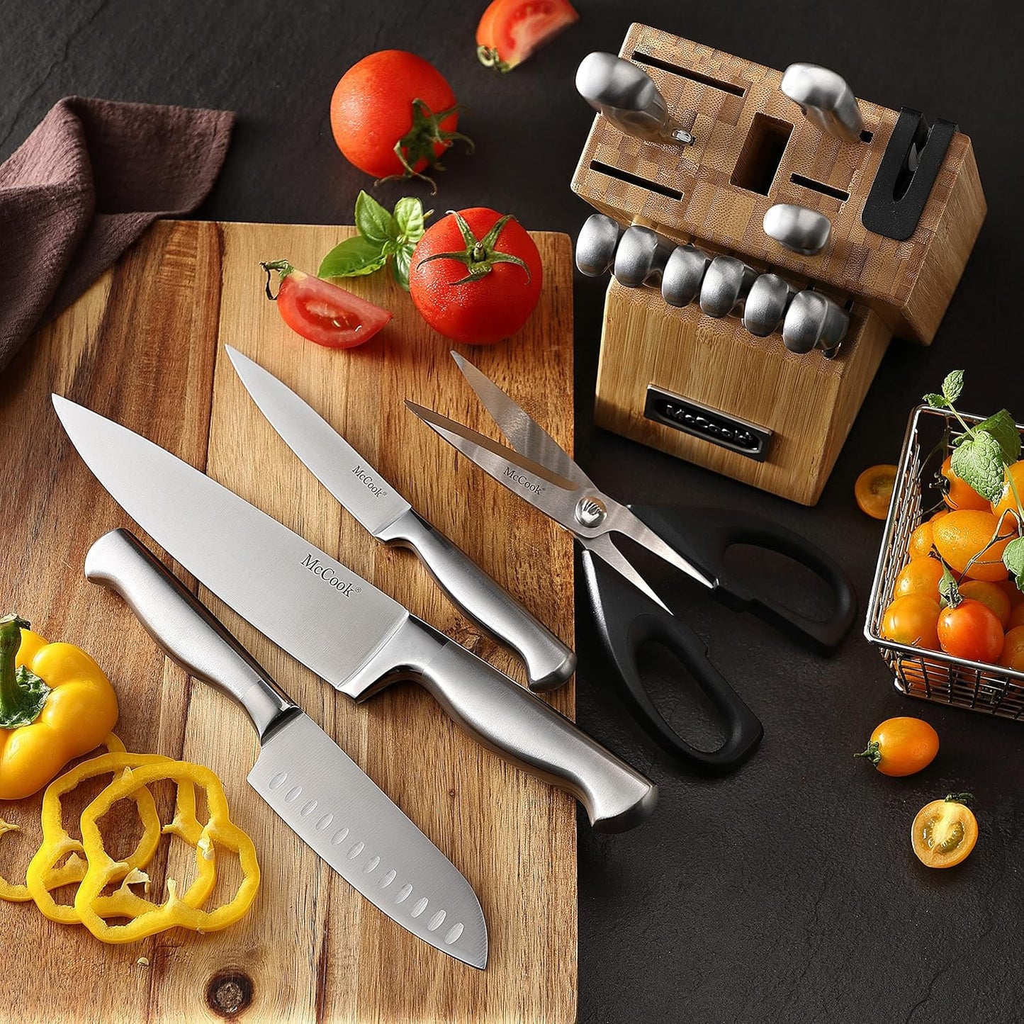 McCook® Knife Sets,German Stainless Steel Knife Block Sets with Built-in Sharpener