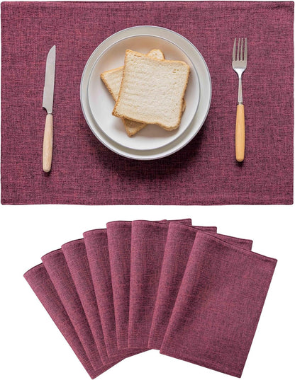 Home Brilliant Red Placemats Set of 8 Cloth Placemat for Holiday Heat Resistant Dining Table Mats Kitchen Washable Place Mats, Wine Red
