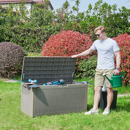 YITAHOME 100 Gallon Large Resin Deck Box Outdoor Storage Boxes for Patio Furniture, Outdoor Cushions, Garden Tools and Pool Supplies-Waterproof,Lockable (Taupe)