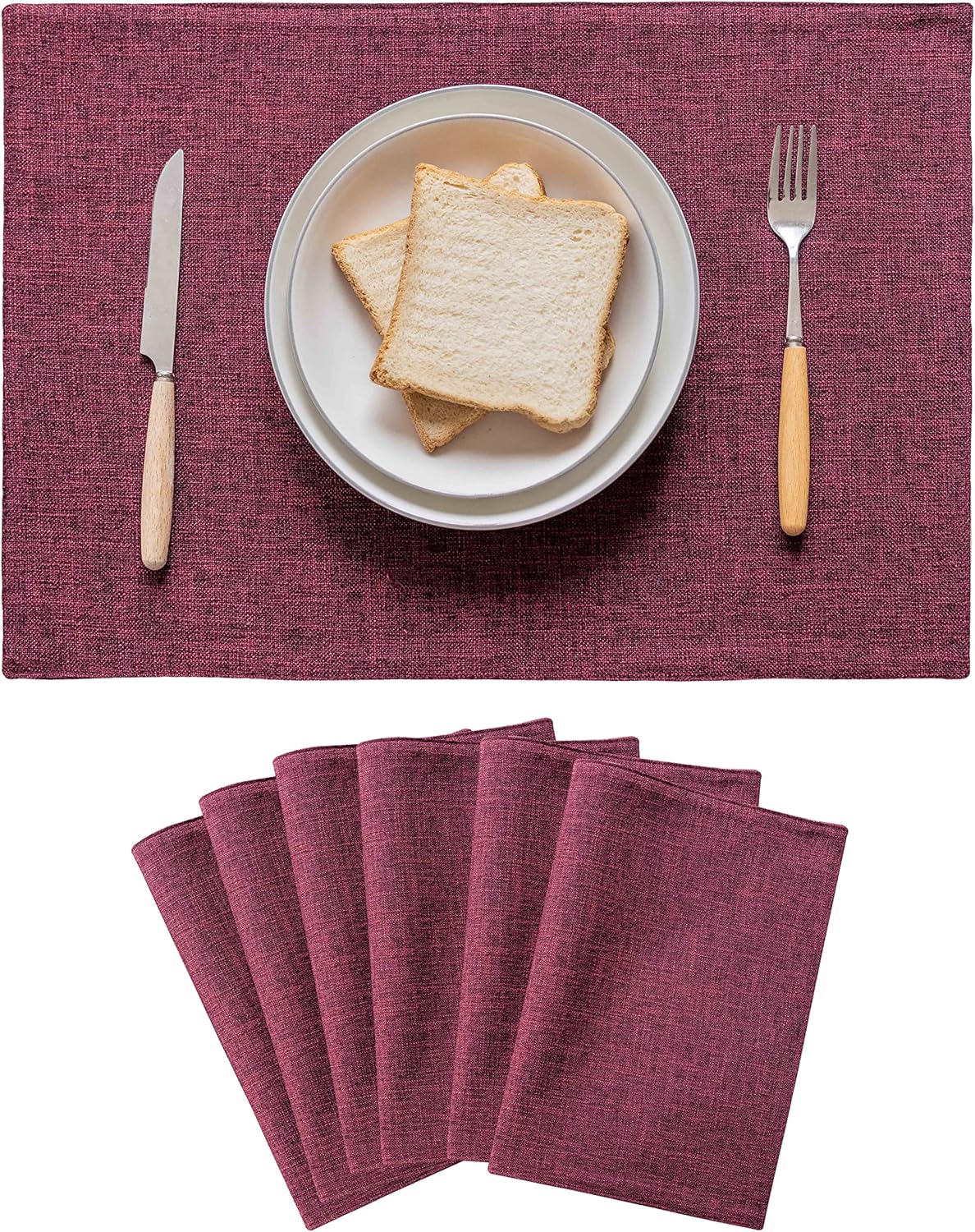 Home Brilliant Red Placemats for Holiday Linen Placemats Heat Resistant Dining Table Mats Kitchen Place Mats Dinner Decor, Set of 6, Wine Red