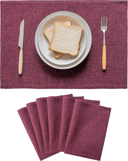 Home Brilliant Red Placemats for Holiday Linen Placemats Heat Resistant Dining Table Mats Kitchen Place Mats Dinner Decor, Set of 6, Wine Red