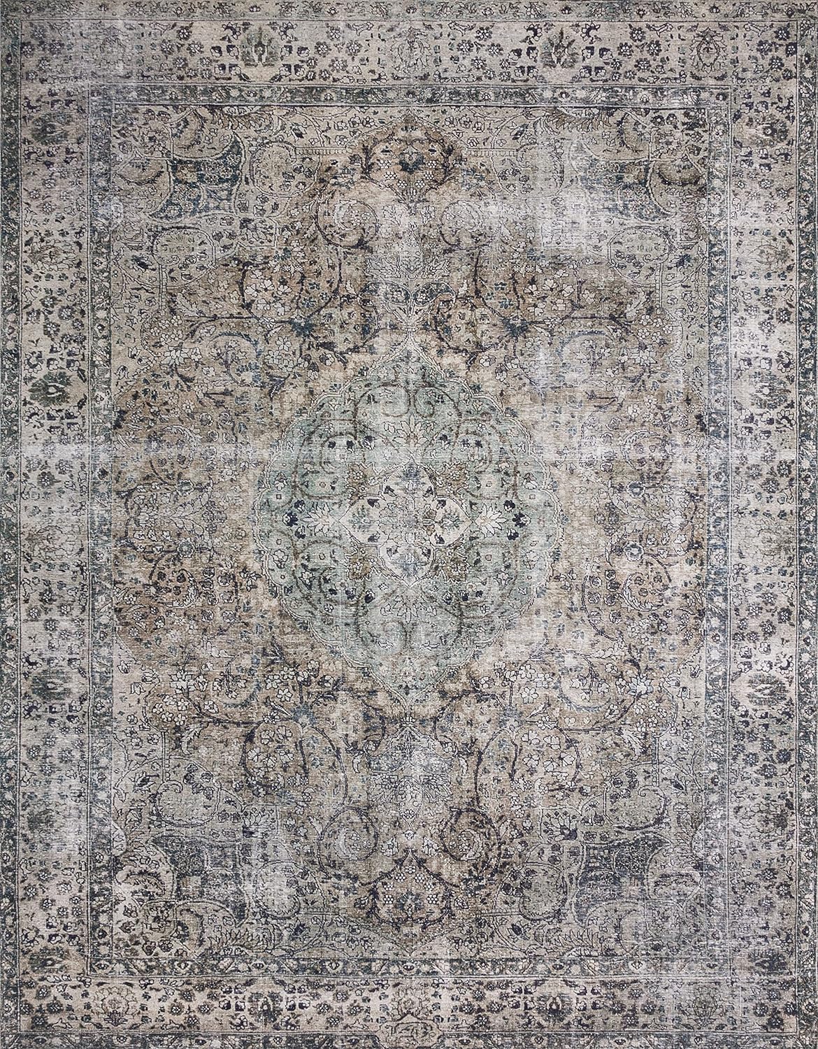 Loloi Layla Collection LAY-06 Taupe/Stone 7'-6" x 9'-6" .13" Thick Area Rug, Soft, Durable, Vintage Inspired, Distressed, Low Pile, Non-Shedding, Easy Clean, Printed, Living Room Rug
