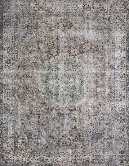 Loloi Layla Collection LAY-06 Taupe/Stone 9'-0" x 12'-0" .13" Thick Area Rug, Soft, Durable, Vintage Inspired, Distressed, Low Pile, Non-Shedding, Easy Clean, Printed, Living Room Rug