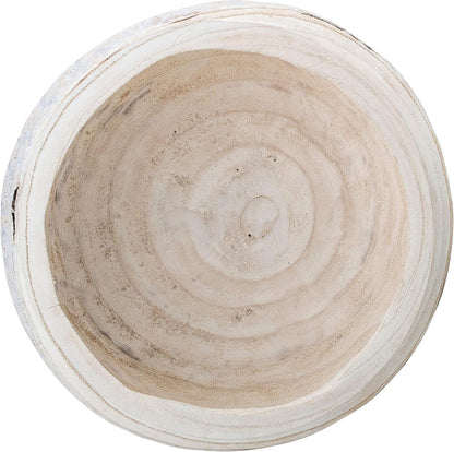 Bloomingville Decorative Hand-Carved Paulownia Wood Bowl, Whitewashed, 10.5 in Diameter, 4.25 in Tall