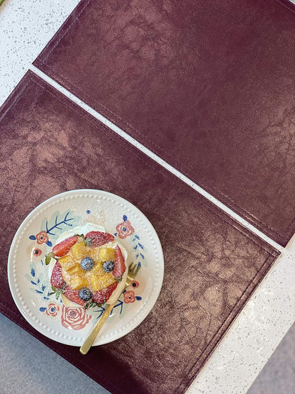 Waterproof PU Placemats, Faux Leather Dining Table Mat, Set of 6, Easy to Wipe Off Scrub Vinyl Mat, Heat & Stain Resistant for Office Conference Table, Home Decor