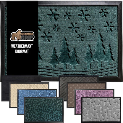 GORILLA GRIP 100% Waterproof All-Season WeatherMax Doormat, 47x35, US Designed Natural Rubber, Stain and Fade Resistant, Low Profile Indoor Outdoor Door Mats, Easy Clean Patio Mat, Green Snowscape