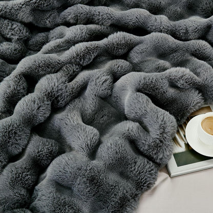 DREAMNINE Soft Fuzzy Bubble Faux Rabbit Fur Throw Blanket for Couch 50" x 60", Double Sided Long Shaggy Thick Warm Fluffy Blankets for Winter, Decorative Luxury Gray Cozy Plush Cute Furry Blanket,Grey