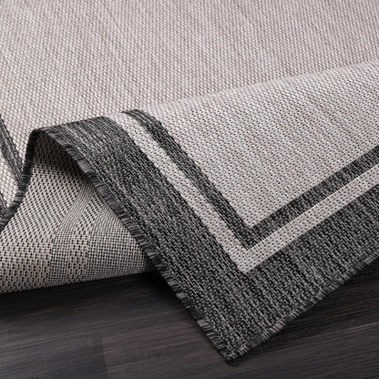 CAMILSON Indoor Outdoor Rug, 10x14 Bordered Gray Modern Area Rugs for Large Indoor and Outdoor Patios, Kitchen and Hallway Mats, Washable Porch Deck Outside Carpet (Bordered Grey, 10 x 14)