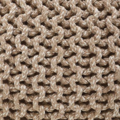 REDEARTH Round Pouf Ottoman - Hand Knitted Cable Boho Poof Home Décor Pouffe Circular Footrest for Living Room - Nursery - Bedroom - Lounge 100% Cotton (19.5"x19.5"x14") - Beige Ivory