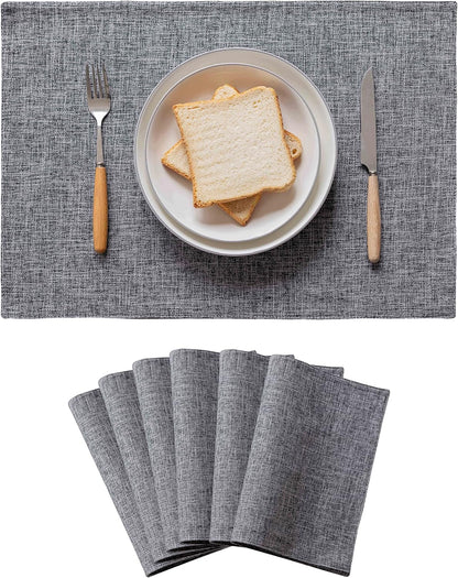 Home Brilliant Linen Placemats Set of 6 Heat Resistant Washable Placemats for Parties Buffet Dinner, 13 x 19 inches, Ash Grey