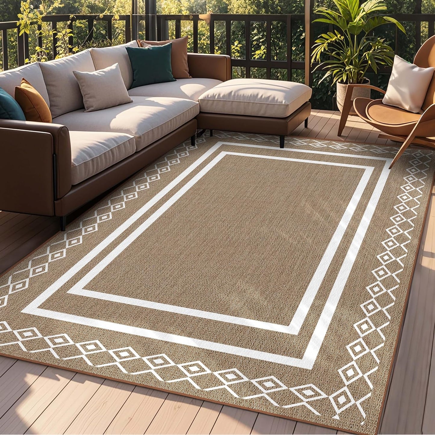 Outdoor Patio Rug, Outside Rectangular Carpet, Moroccan Geometric Rugs, Washable Large Indoor Outdoor Rug 6x9 Mats for RV, Picnic, Backyard, Deck, Balcony, Porch, Beach