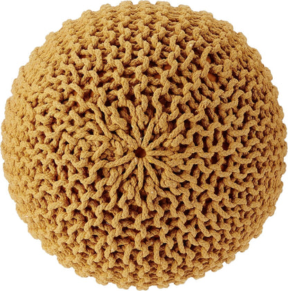 REDEARTH · Round Pouf Ottoman - Hand Knitted Cable Boho Poof Home Décor Pouffe Circular Footrest for Living Room - Bedroom - Lounge - Nursery - 100% Cotton Poufs (19.5"x19.5"x14") - Mustard