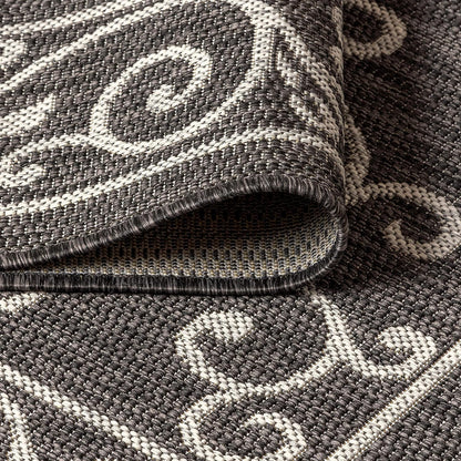 JONATHAN Y Vintage Filigree Indoor Outdoor Round Area Rug 6 Ft Black/Gray, Charleston Textured Weave for Backyard, Patio, Porch, Easy-Cleaning, High Traffic, Pet-Friendly, Non-Shedding (SMB106G-6R)