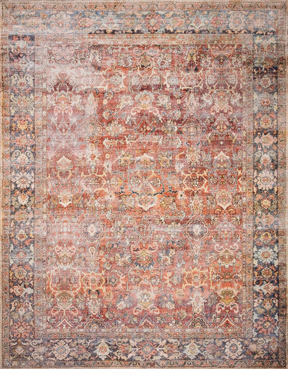 Loloi Layla Collection LAY-02 Spice/Marine 2'-3" x 3'-9" .13" Thick Accent Rug, Soft, Durable, Vintage Inspired, Distressed, Low Pile, Non-Shedding, Easy Clean, Printed, Living Room Rug