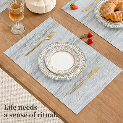 Leetaltree LightSteel Blue Placemats Set of 8 - Heat Resistant Non-Slip Place mats for Dining Table, Washable Durable PVC Vinyl Woven Table Mats（LightSteel Blue, 8）