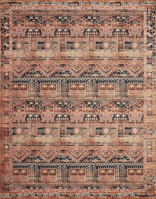Loloi Layla Collection LAY-14 Mocha/Blush 5'-0" x 7'-6" .13" Thick Area Rug, Soft, Durable, Vintage Inspired, Distressed, Low Pile, Non-Shedding, Easy Clean, Printed, Living Room Rug